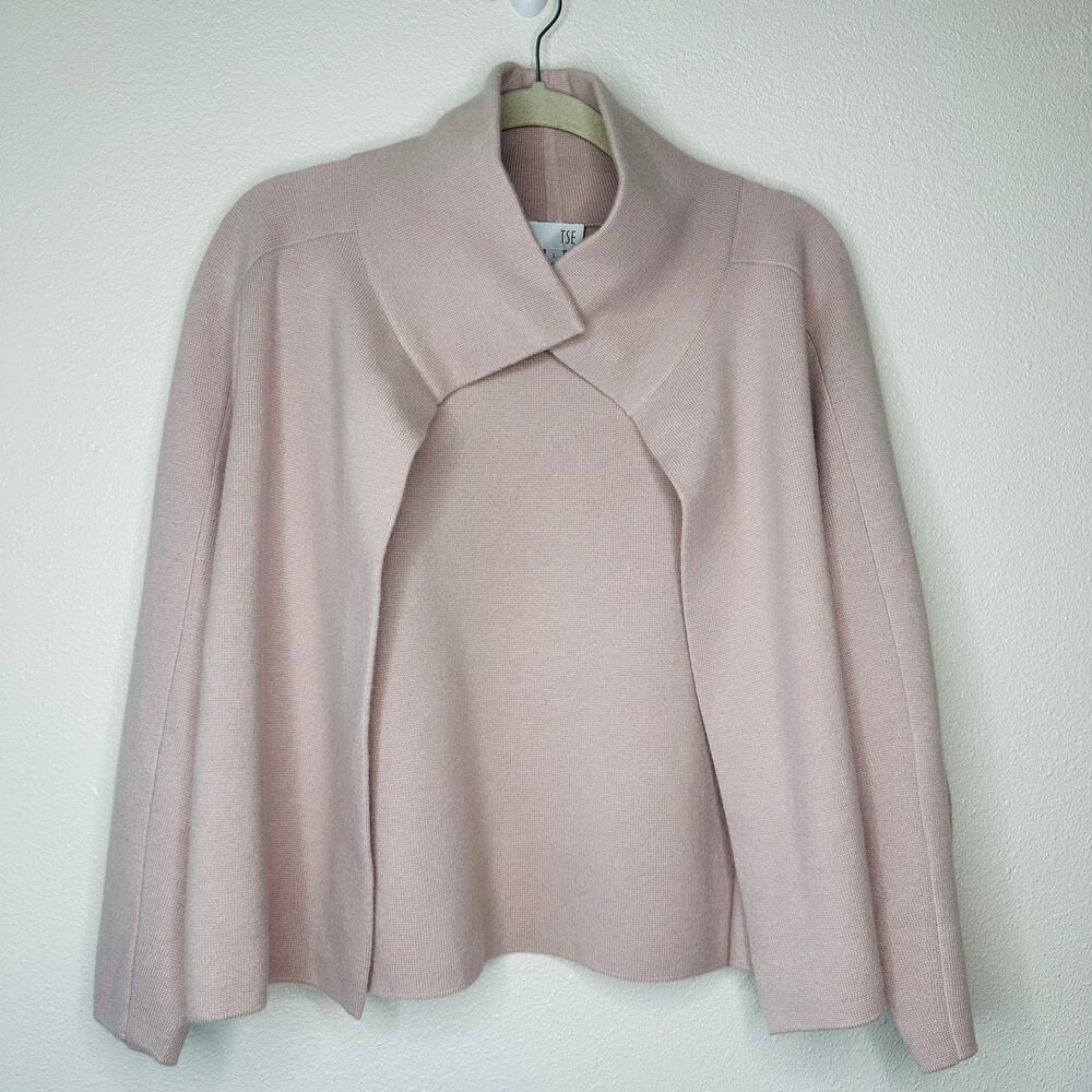 TSE Light Pink Magnetic Collared Cropped Cardigan Long Balloon Sleeves